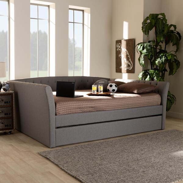 Baxton Studio Delora Light Grey Full Size Daybed with Roll-Out Trundle Bed - 158-9662
