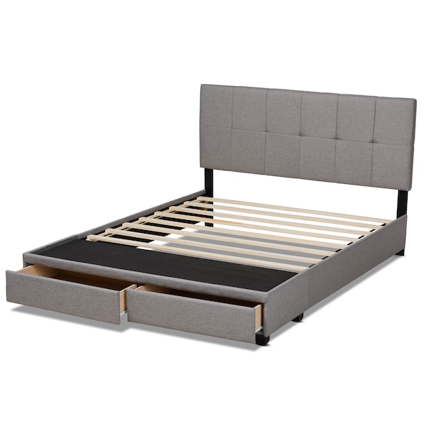 Baxton Studio Netti Light Grey Upholstered 2-Drawer King Size Platform Storage Bed - 161-10220