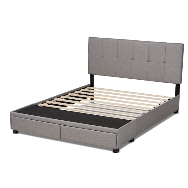 Baxton Studio Netti Light Grey Upholstered 2-Drawer King Size Platform Storage Bed - 161-10220