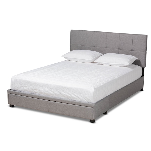 Baxton Studio Netti Light Grey Upholstered 2-Drawer King Size Platform Storage Bed - 161-10220