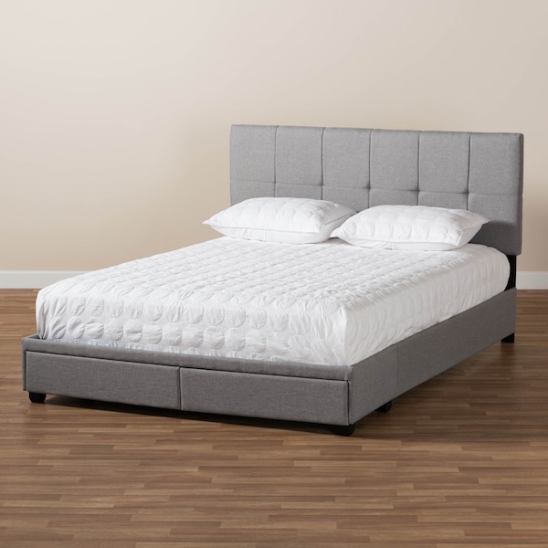Baxton Studio Netti Light Grey Upholstered 2-Drawer King Size Platform Storage Bed - 161-10220