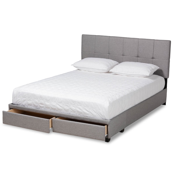 Baxton Studio Netti Light Grey Upholstered 2-Drawer King Size Platform Storage Bed - 161-10220