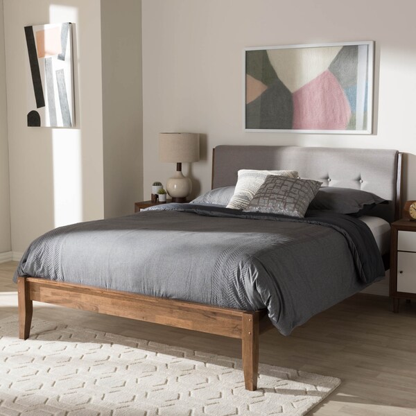 Baxton Studio Leyton Light Grey and Brown Finish Wood Queen Size Platform Bed - 135-7379