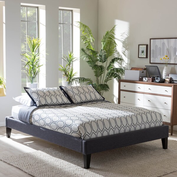 Baxton Studio Lancashire Grey Upholstered Full Size Bed Frame with Tapered Legs - 125-6991
