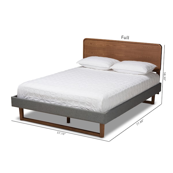 Baxton Studio Ayla Grey Upholstered Walnut Finished Wood Queen Size Platform Bed - 156-9414-9429