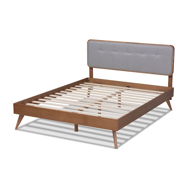 Baxton Studio Dilara Light Grey Upholstered Walnut Finished Queen Size Platform Bed - 156-9408-9441