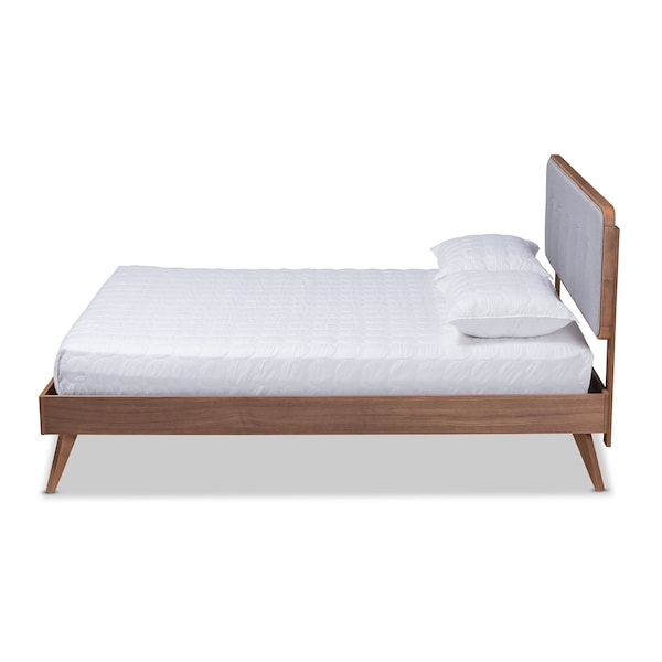 Baxton Studio Dilara Light Grey Upholstered Walnut Finished Queen Size Platform Bed - 156-9408-9441