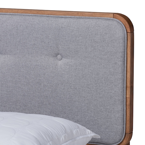 Baxton Studio Dilara Light Grey Upholstered Walnut Finished Queen Size Platform Bed - 156-9408-9441