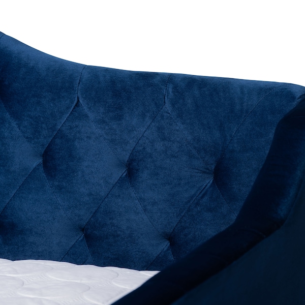 Baxton Studio Perry Blue Velvet Upholstered and Tufted Queen Size Daybed Trundle - 156-9452