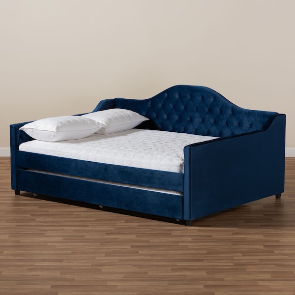 Baxton Studio Perry Blue Velvet Upholstered and Tufted Queen Size Daybed Trundle - 156-9452
