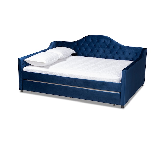 Baxton Studio Perry Blue Velvet Upholstered and Tufted Queen Size Daybed Trundle - 156-9452