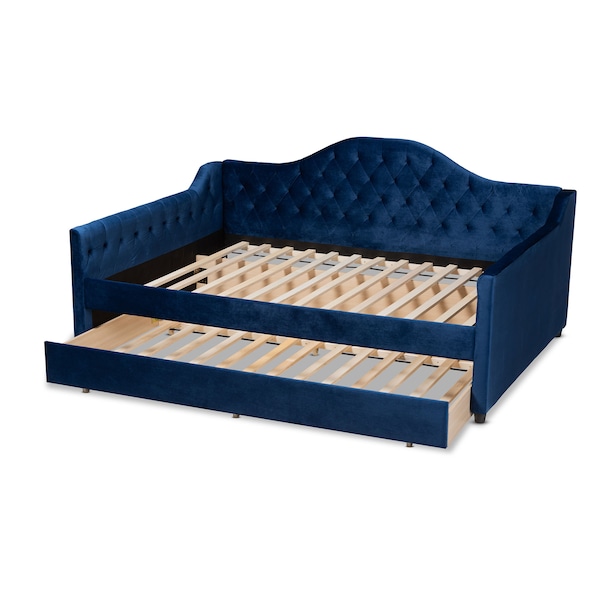 Baxton Studio Perry Blue Velvet Upholstered and Tufted Queen Size Daybed Trundle - 156-9452