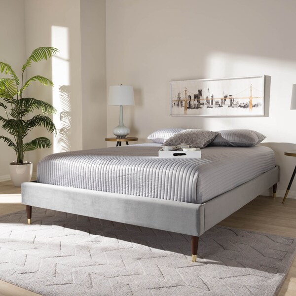 Baxton Studio Volden Velvet Upholstered Full Size Wood Platform Bed Frame - 155-9528