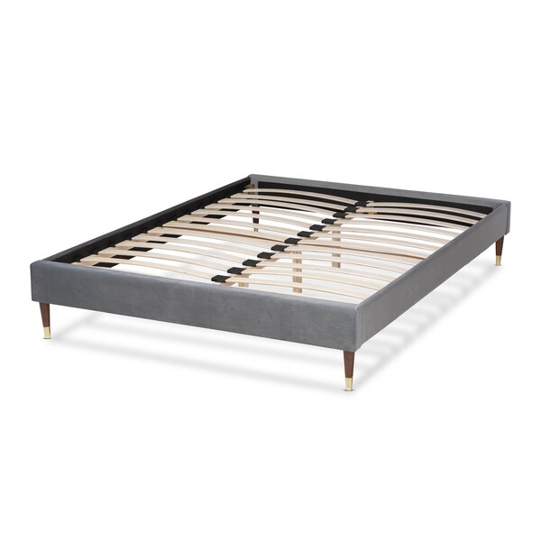 Baxton Studio Volden Velvet Upholstered Full Size Wood Platform Bed Frame - 155-9528