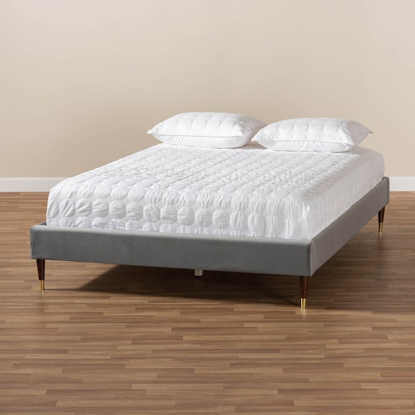 Baxton Studio Volden Velvet Upholstered Full Size Wood Platform Bed Frame - 155-9528