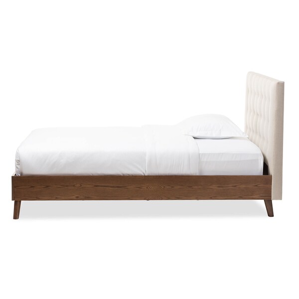 Baxton Studio Alinia Beige Upholstered Walnut Wood Queen Size Platform Bed - 123-6829