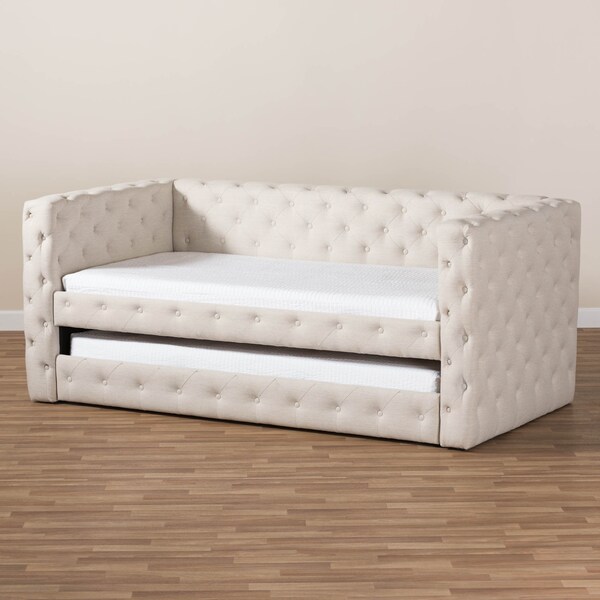 Baxton Studio Janie Light Beige Upholstered Daybed With Trundle - 144-8109