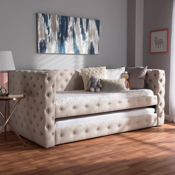 Baxton Studio Janie Light Beige Upholstered Daybed With Trundle - 144-8109