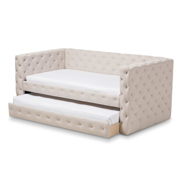Baxton Studio Janie Light Beige Upholstered Daybed With Trundle - 144-8109