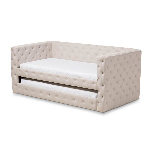 Baxton Studio Janie Light Beige Upholstered Daybed With Trundle - 144-8109