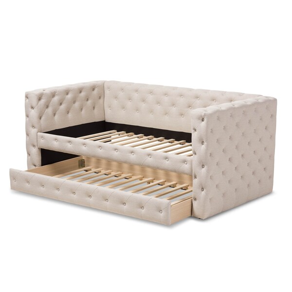 Baxton Studio Janie Light Beige Upholstered Daybed With Trundle - 144-8109