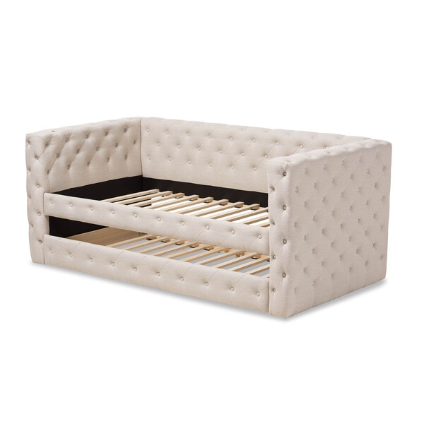 Baxton Studio Janie Light Beige Upholstered Daybed With Trundle - 144-8109