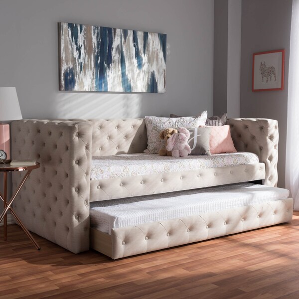 Baxton Studio Janie Light Beige Upholstered Daybed With Trundle - 144-8109