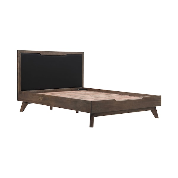 Armen Living Astoria Queen Platform Bed Frame in Oak with Black Faux Leather - LCAHBDDGQN