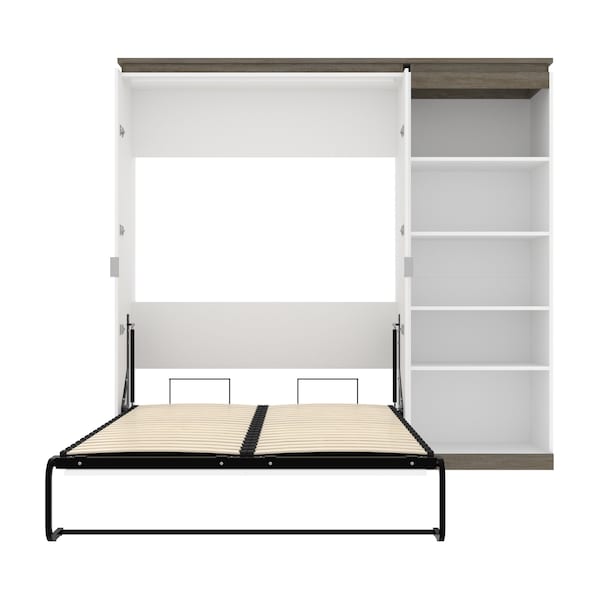 Bestar Orion Full Murphy Bed with Shelving Unit (89W), White & Walnut Grey - 116892-000017