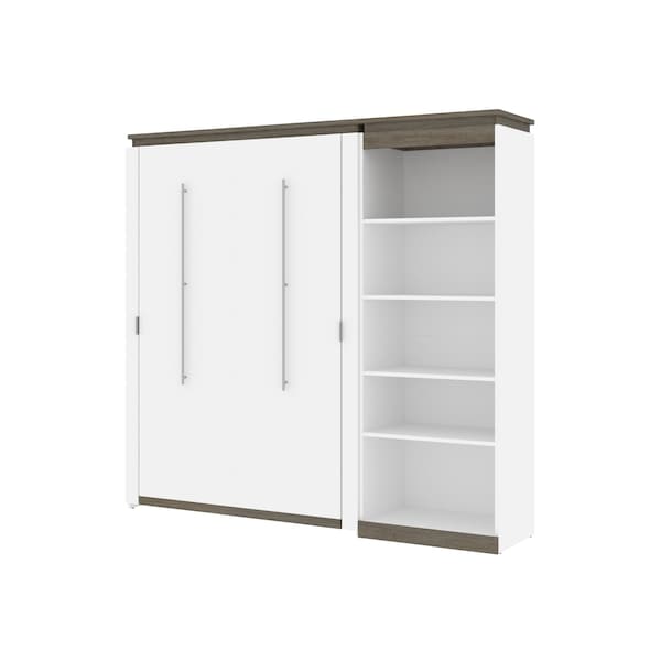 Bestar Orion Full Murphy Bed with Shelving Unit (89W), White & Walnut Grey - 116892-000017