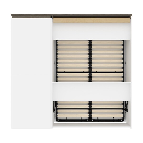 Bestar Orion Full Murphy Bed with Shelving Unit (89W), White & Walnut Grey - 116892-000017