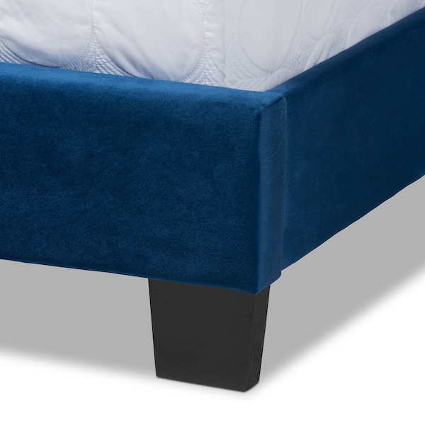 Baxton Studio Clare Navy Blue Velvet Queen Size Panel Bed with Tufted Headboard - 163-10499