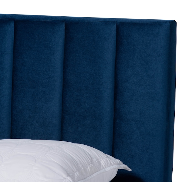 Baxton Studio Clare Navy Blue Velvet Queen Size Panel Bed with Tufted Headboard - 163-10499