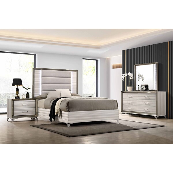 Global Furniture Usa Modern  Zebra Zambrano White Queen Bed With Led - 3239