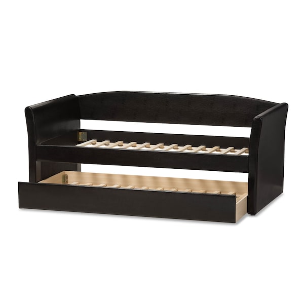 Baxton Studio Camino Black Faux Leather Upholstered Daybed with Guest Trundle Bed - 131-7306