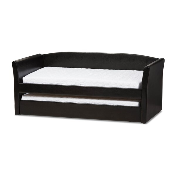 Baxton Studio Camino Black Faux Leather Upholstered Daybed with Guest Trundle Bed - 131-7306