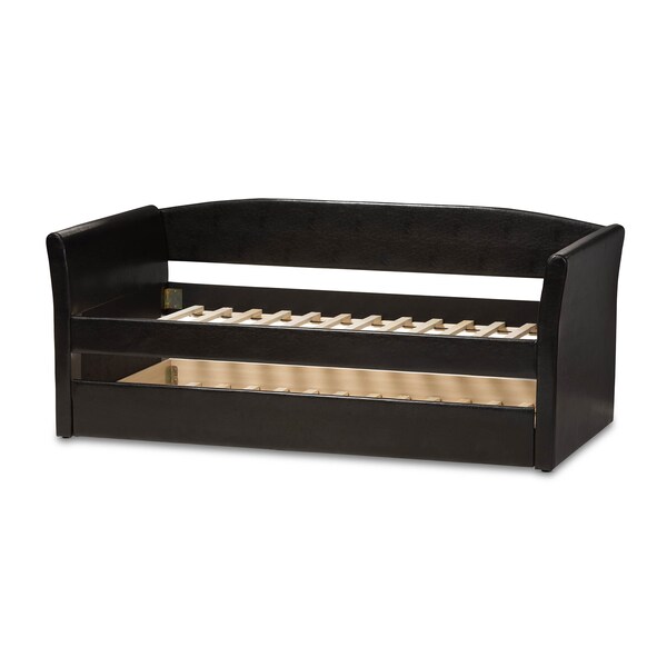 Baxton Studio Camino Black Faux Leather Upholstered Daybed with Guest Trundle Bed - 131-7306