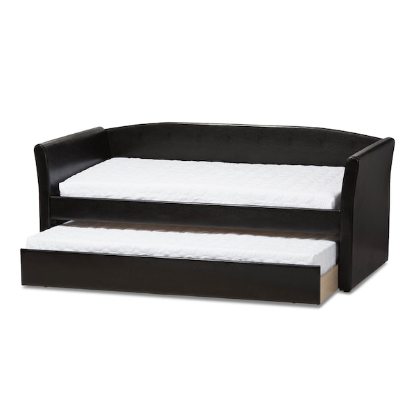 Baxton Studio Camino Black Faux Leather Upholstered Daybed with Guest Trundle Bed - 131-7306
