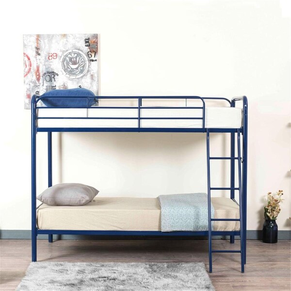 Better Home Products Twin Over Metal Bunk Bed, Blue - Twin Size - TURKEY-BUNK-BED-33-33-BLU