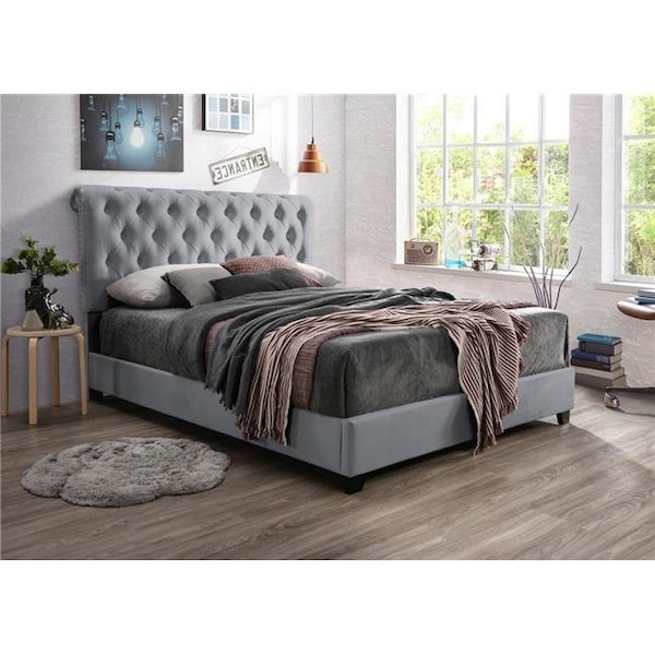 Myco Furniture Myco Furniture KM8004-Q-GY 84 x 64 x 56 in. Kimberly Scalloped Queen Size Bed; Gray - KM8004-Q-GY