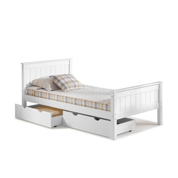 Kd Cama De Bebe Harmony Twin Size Wood Platform Bed with Storage Drawers White - KD3238734