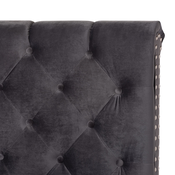 Baxton Studio Candace Luxe and Glamour Dark Grey Velvet Upholstered Queen Size Bed - 149-8951
