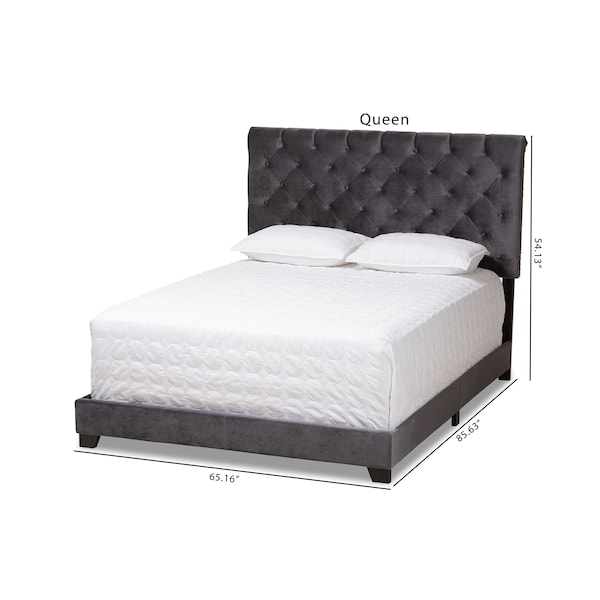 Baxton Studio Candace Luxe and Glamour Dark Grey Velvet Upholstered Queen Size Bed - 149-8951