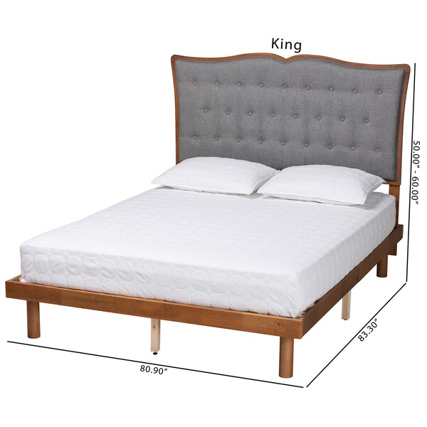 Baxton Studio Elitia Classic and Traditional Grey Fabric and Walnut Brown Finished Wood Queen Size Platform Bed - 237-12640-11888-ZORO