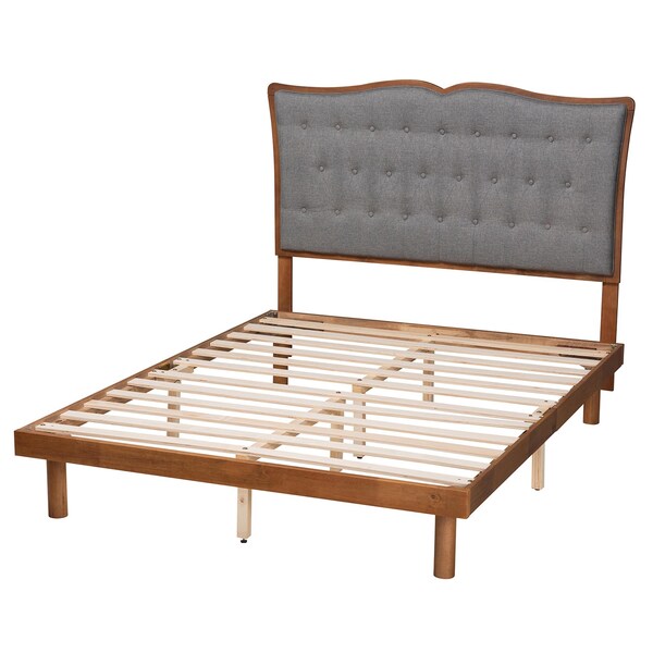 Baxton Studio Elitia Classic and Traditional Grey Fabric and Walnut Brown Finished Wood Queen Size Platform Bed - 237-12640-11888-ZORO
