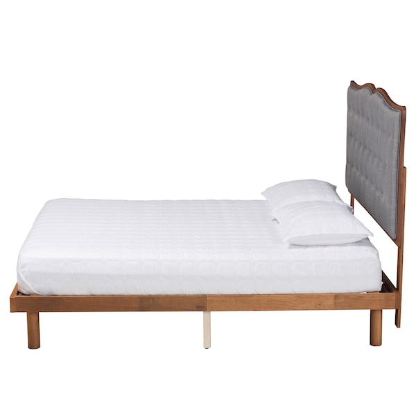 Baxton Studio Elitia Classic and Traditional Grey Fabric and Walnut Brown Finished Wood Queen Size Platform Bed - 237-12640-11888-ZORO
