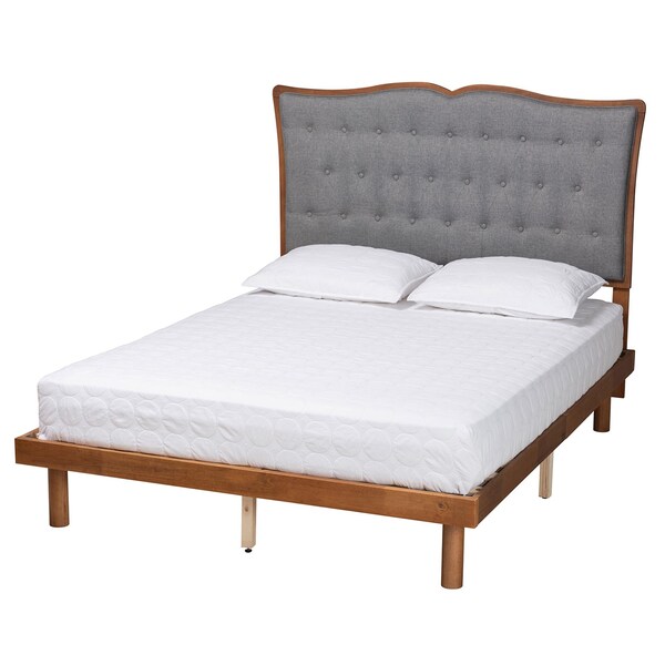 Baxton Studio Elitia Classic and Traditional Grey Fabric and Walnut Brown Finished Wood Queen Size Platform Bed - 237-12640-11888-ZORO