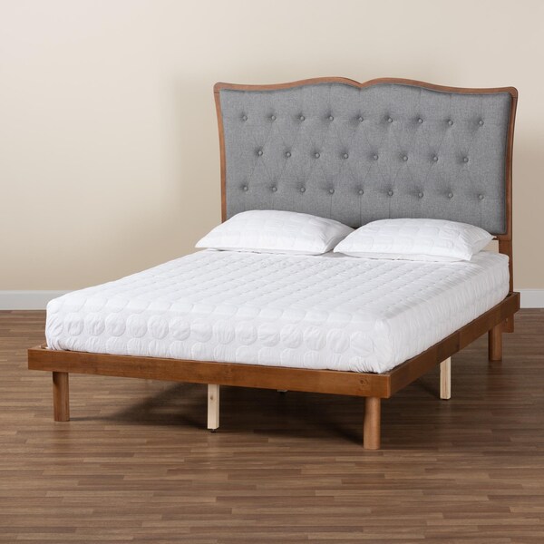 Baxton Studio Elitia Classic and Traditional Grey Fabric and Walnut Brown Finished Wood Queen Size Platform Bed - 237-12640-11888-ZORO