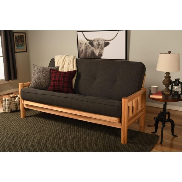 Kodiak Lodge Natural Futon Frame with Linen Charcoal Mattress - Full Size - KFLDLCHALF5MD3