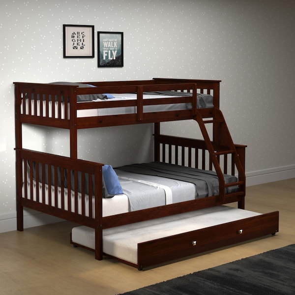 Convenience Concepts PD-122-3CP-503 Twin Over Full Size Mission Bunk Bed with Twin Trundle - Cappuccino - HI3714966
